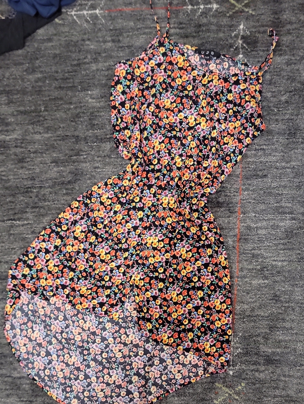 Floral Spaghetti Strap Sundress - Black with Multicolor Flowers New Size Small